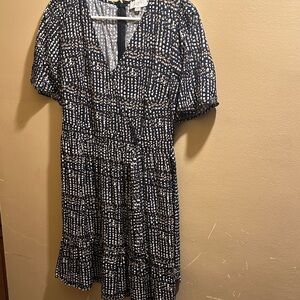 LOFT Black and White Patterned Midi Dress